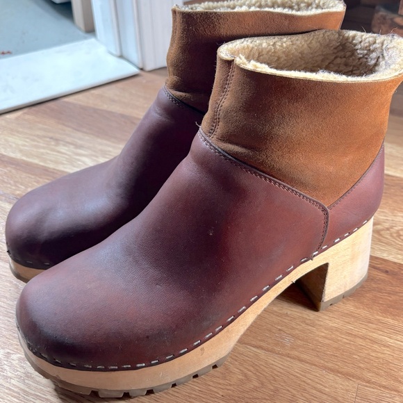 Swedish Hasbeens shearling lined clog boot heels - Picture 1 of 6